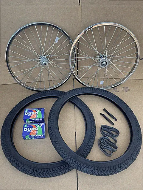 20'' Heavy Duty Steel Rims Set Chrome Freewheel, Black Tires + Tubes Jump BMX GT