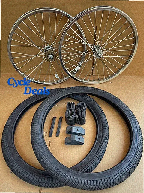 20'' x 1.95 Bike HD Steel Rims Chrome 36 spokes FreeWheel, Black Tires Jump BMX