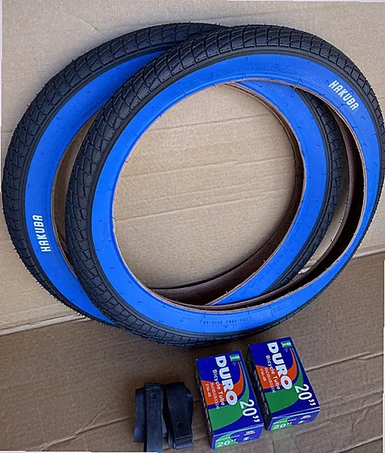 20'' x 2.40 Bike Tires + Tubes BLACK / BLUE Street Jump Fat Bicycle Rigid BMX