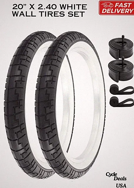20'' x 2.40 Bike Tires + Tubes BLACK/ WHITE WALL Street Jump Fat Bicycle BMX
