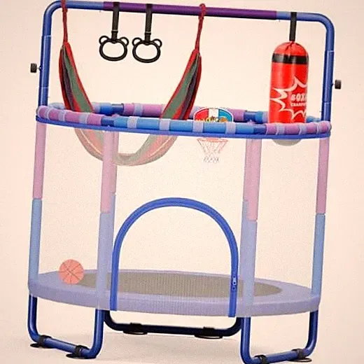 55" Trampoline for Kids with Enclosure, 6-in-1 Toddler Trampoline Indoor Blue
