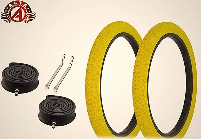 Alta BMX BICYCLE 20" x 1.95" X-PERFORMER YELLOW TIRES 6PC SET HEAVYDUTY TUBES.