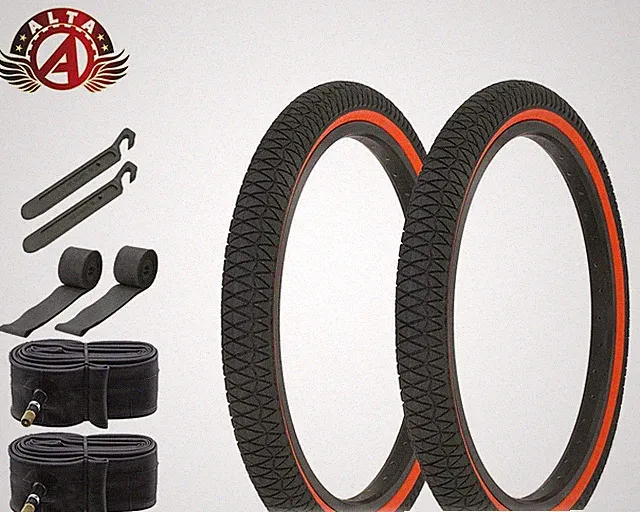 Alta Durable BMX BICYCLE 20"x 1.95" X-PERFORMER FREESTYLE BLACK/RED TIRE 8PC SET