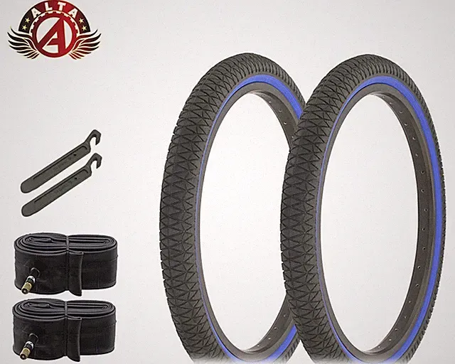 Alta Durable BMX BICYCLE 20"x1.95" X-PERFORMER FREESTYLE BLACK/BLUE TIRE 6PC SET
