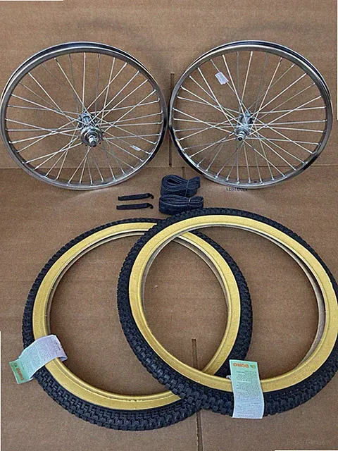 Bike Heavy Duty Steel Rims Chrome Free Wheel 20'' x 2.125 Gum Wall Tire Jump BMX