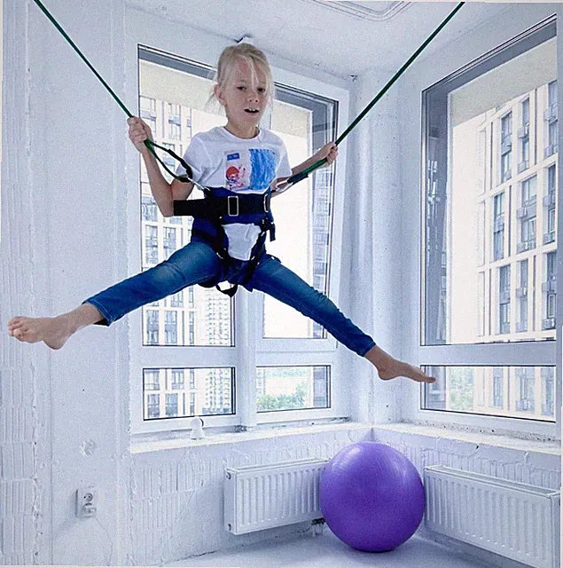 Bungee training for kids and adults at home. Summer Camp Outdoor Jumping