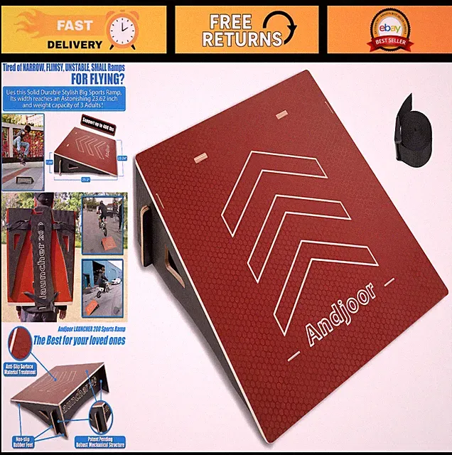 Kids Jumping Ramp for Skateboard, BMX, Scooter, RC Car - 25.2" Red Outdoor Fun