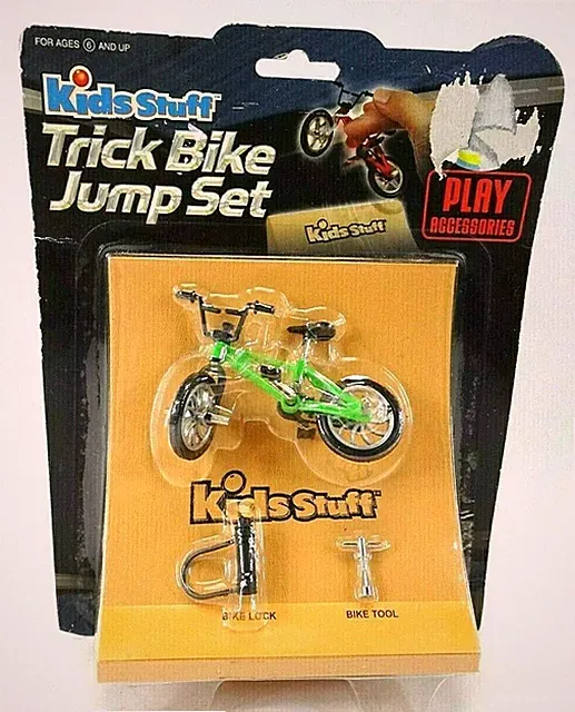 Kids Stuff Trick Finger BMX Bike Jump Set With Ramp Green Bike New N Package