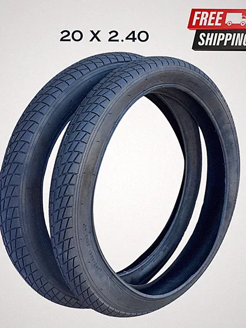 Pair of 20"x 2.40" Bike Tires ALL BLACK Street Jump Tires 20 x 2.40 Fat Bicycle