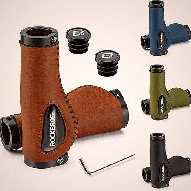 ROCKBROS Bicycle Grips PU Leather, Ergonomic Handlebar Grips for Mountain Bike