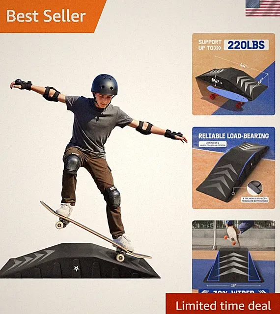 Single-Piece , Bike Ramp, Skate Ramp - Design for Beginners, More Durable, Sa...